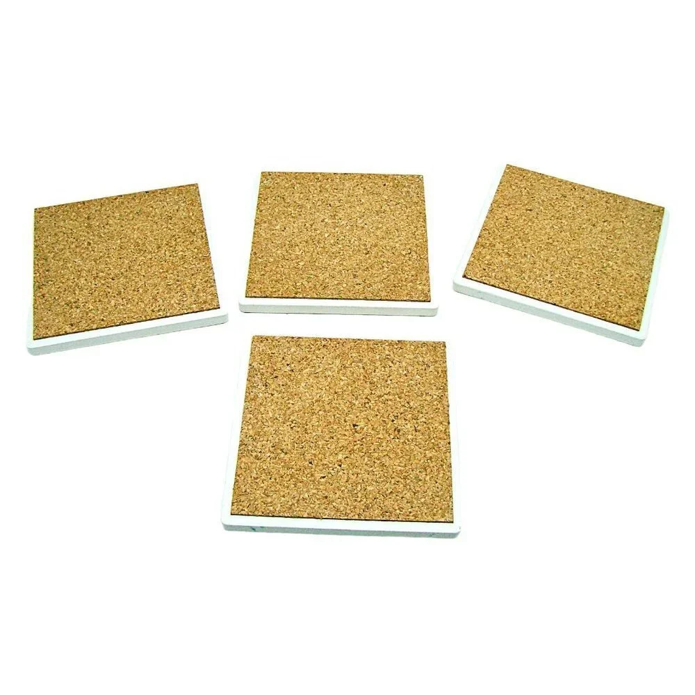 Stone Art Multicolor Square Cork Back Absorbent Stone Four Coaster Set 4X4
